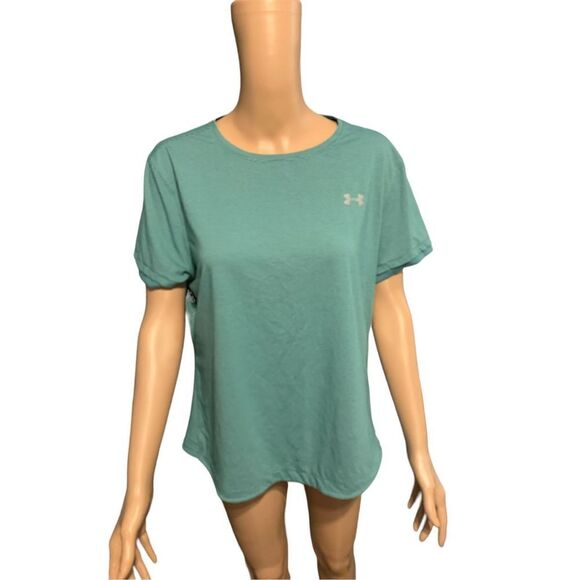 CUTE WOMEN UNDER ARMOUR* greenish PRINT SIZE XL LADIES EXERCISE SHIRT - Picture 1 of 3